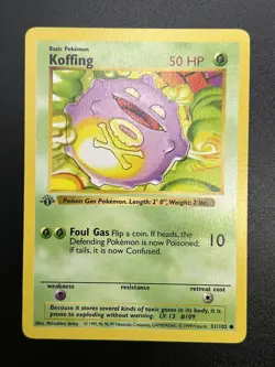 KOFFING Pokemon Card - WOTC - 1st Edition - Base Set - Shadowless 51/102 NM (2) - Image 1