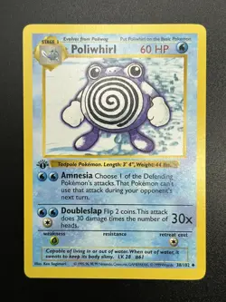 POLIWHIRL Pokemon Card - WOTC - 1st Edition - Base Set Shadowless 38/102 NM (3) - Image 1