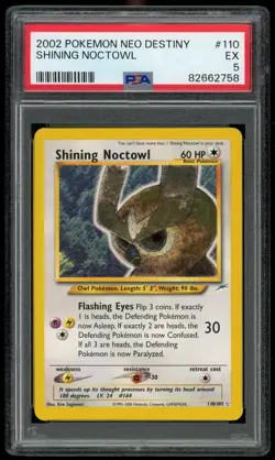 Pokemon TCG Shining Noctowl Holo NEO Destiny Unlimited #110 PSA 5 EX WOTC 2002 - Image 1