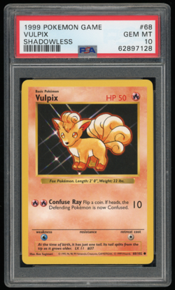 1999 POKEMON GAME BASE SET SHADOWLESS #68/102 VULPIX PSA 10 ***LOW POP 258*** - Image 1