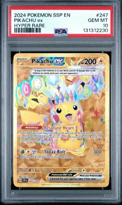 2024 Pokemon Surging Sparks Pikachu EX 247/191 Hyper Rare Full Art PSA 10 TCG - Image 1