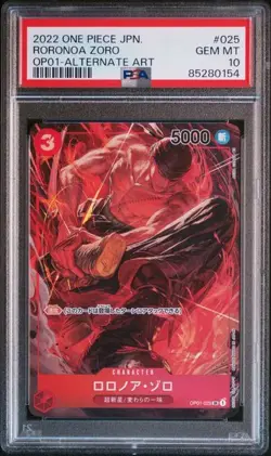 PSA10 Roronoa Zoro Alternate Art OP01-025 OP01 2022 One Piece Card Japanese - Image 1