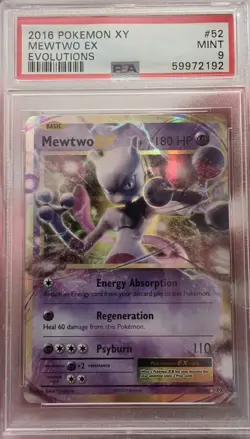 2016 POKEMON XY EVOLUTIONS #52 MEWTWO EX PSA 9 MINT - Image 1