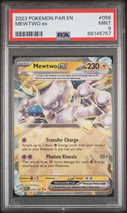 2023 Pokemon TCG Mewtwo EX 058/182 Scarlet & Violet: Paradox Rift PSA 9 MINT - Image 1