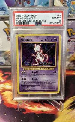 PSA 8 Mewtwo 51/108 Pre-Release Promo Evolutions XY 2016 Prerelease Holo Pokemon - Image 1