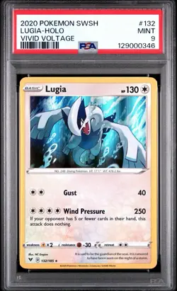 2020 Pokemon SWSH #132 Lugia Holo Vivid Voltage Mint PSA 9 - Image 1