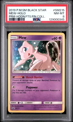 PSA 8 Mew Holo 2019 Pokemon Hidden Fates Pin Coll. #SM215 - Image 1