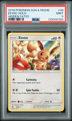 2019 Pokemon Sun & Moon Hidden Fates #48 Eevee - Holo PSA 9 MINT - Image 1