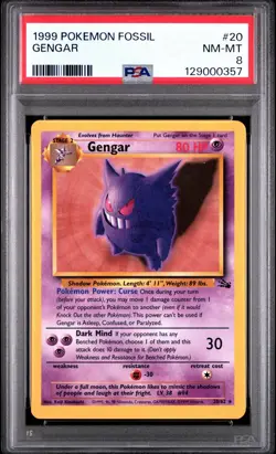 1999 Pokemon Fossil Gengar #20 PSA 8 - Image 1