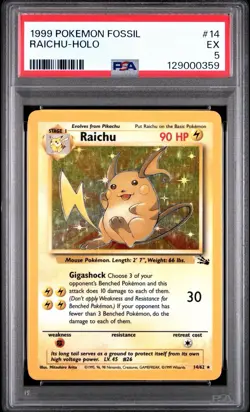 1999 POKEMON FOSSIL #14 RAICHU-HOLO PSA 5 - Image 1