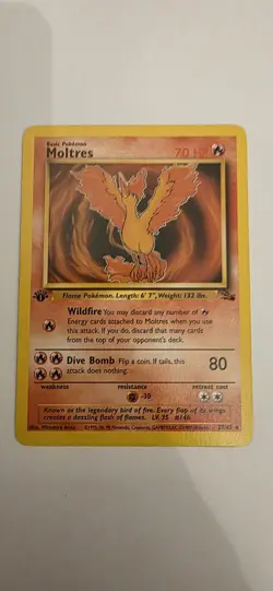 Moltres 27/62 1st Edition Non Holo Rare Fossil Set Pokemon Card WOTC TCG 1999 - Image 1