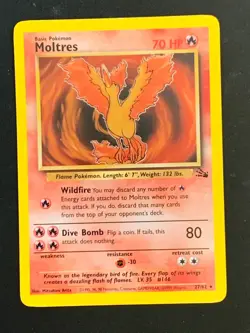 Moltres 27/62 Fossil set Non Holo Rare Vintage WOTC Pokemon card - Image 1