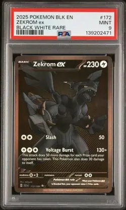 2025 Pokemon Black Bolt Zekrom EX 172/086 PSA 9 Mint Black White Rare - Image 1
