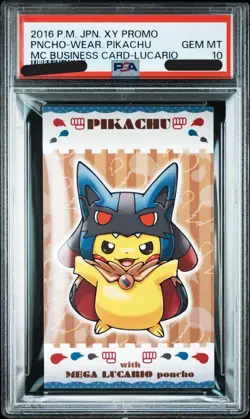 PSA 10 PONCHO WEARING PIKACHU LUCARIO POKEMON JAPANESE PROMO 2016 MC BUSINESS - Image 1