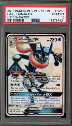 Pokemon Greninja GX Hidden Fates Full Art #SV56 PSA 10 Gem Mint - Image 1