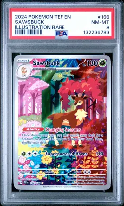 2024 POKEMON TEF EN-TEMPORAL FORCES ILLUSTRATION RARE #166 SAWSBUCK PSA 8 - Image 1