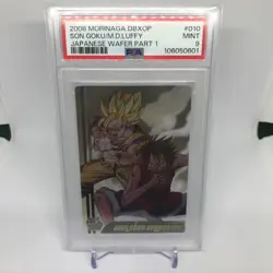 PSA9 2008 Dragon Ball x One Piece Son Goku & Luffy Morinaga 40th Jump Wafer - Image 1