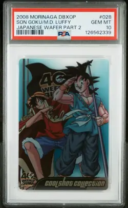 PSA 10 Son Goku & Monkey D Luffy 028 Morinaga Dragon Ball x One Piece Wafer Card - Image 1