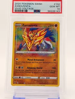 PSA 10 GEM MINT 2020 Pokemon SWSH Vivid Voltage Zamazenta 102/185 Amazing Rare - Image 1