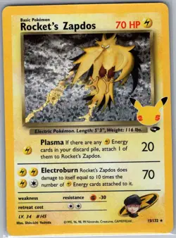 Rocket's Zapdos 15/132 Celebrations: Classic Collection - Pokemon Card - NM - Image 1