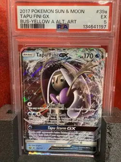 2017 POKEMON SUN & MOON BURNING | YELLOW A ALTERNATE ART TAPU FINI GX 39a PSA 5 - Image 1
