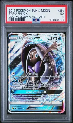 2017 POKEMON SUN & MOON BURNING | YELLOW A ALTERNATE ART TAPU FINI GX 39a PSA 5 - Image 2