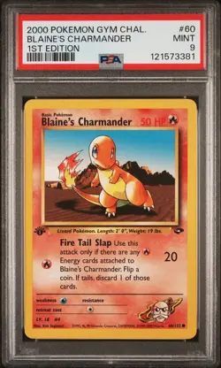2000 Pokemon 1st Edition Gym Challenge # 60 Blaine’s Charmander PSA 9 Card MINT! - Image 1