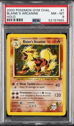 2000 POKEMON GYM CHALLENGE HOLO #1 BLAINE'S ARCANINE PSA 8 - Image 1