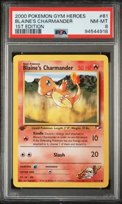 2000 POKEMON GYM HEROES #61 BLAINE'S CHARMANDER 1ST ED PSA 8 NM-MT - Image 1