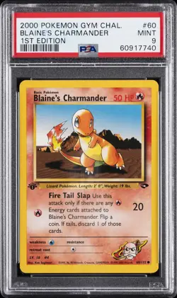 2000 POKEMON GYM CHALLENGE 1ST ED #60 BLAINE'S CHARMANDER PSA 9 - Image 1