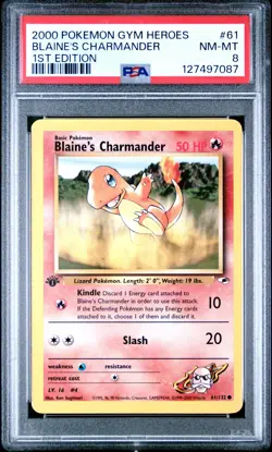2000 POKEMON GYM HEROES 1ST EDITION #61 BLAINE'S CHARMANDER PSA 8 - Image 1