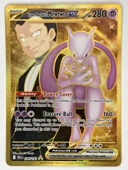 Team Rocket's Mewtwo ex NM GOLD 240/182 Destined Rivals Pokemon TCG Holo - Image 1