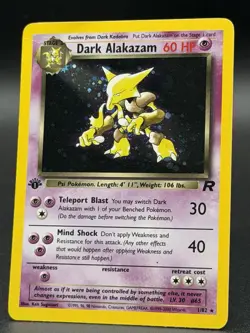Pokemon 1st Edition Dark Alakazam TCG 1/82 Unlimited Holo Rare - LP - Image 1