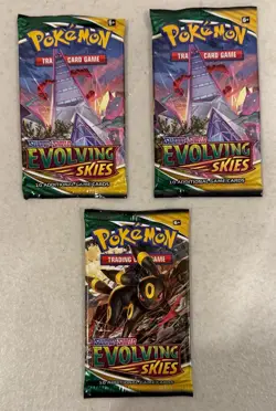 2021 POKEMON SWORD & SHIELD EVOLVING SKIES FACTORY SEALED BOOSTER PACK LOT OF 3 - Image 1