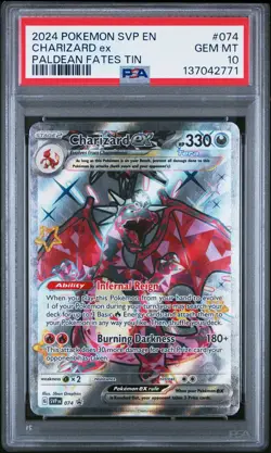 2024 POKEMON SVP EN-SV BLACK STAR PROMO PALDEAN FATES TIN CHARIZARD EX PSA 10 - Image 1