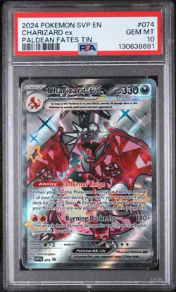 2024 POKEMON SVP EN-SV BLACK STAR PROMO PALDEAN FATES TIN CHARIZARD EX PSA 10 - Image 1