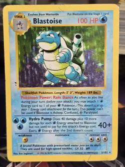 Pokemon Blastoise 2/102 Base Set (Shadowless) Unlimited Holo Damaged - Image 1