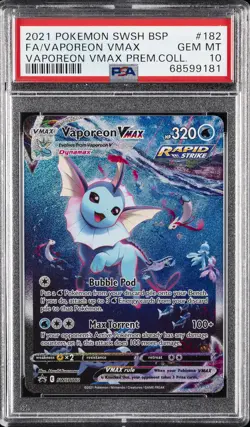 2021 POKEMON SWSH BLACK STAR PROMO #182 FULL ART/VAPOREON VMAX PSA 10 - Image 1