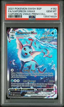 2021 POKEMON SWSH BLACK STAR PROMO #182 FULL ART/VAPOREON VMAX PSA 10 - Image 1