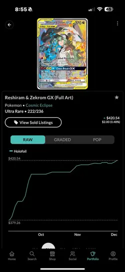 Reshiram & Zekrom GX Full Art Holo Card 222/236 Sm-Cosmic Eclipse Mint Condition - Image 1