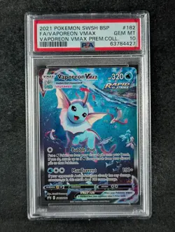 2021 Pokemon VAPOREON VMAX #SWSH182 Black Star Promo Prem. Coll. English PSA 10 - Image 1