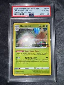 Pokemon Sword & Shield | Decidueye Holo #35 | Prerelease Staff | PSA 10 - POP 45 - Image 1