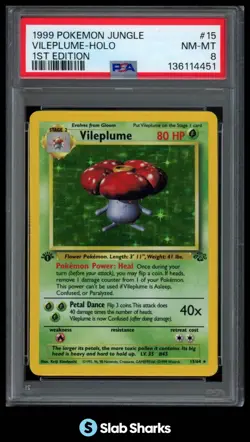 1999 POKEMON JUNGLE 1ST EDITION #15/64 VILEPLUME HOLO PSA 8 - Image 1