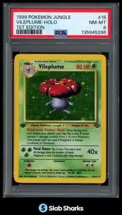 1999 POKEMON JUNGLE 1ST EDITION #15/64 VILEPLUME HOLO PSA 8 - Image 1