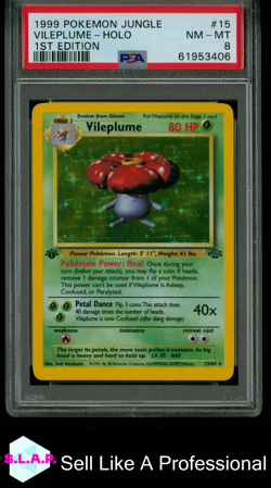 VILEPLUME-HOLO 1ST EDITION POKEMON JUNGLE 1999 15 PSA 8 - Image 1