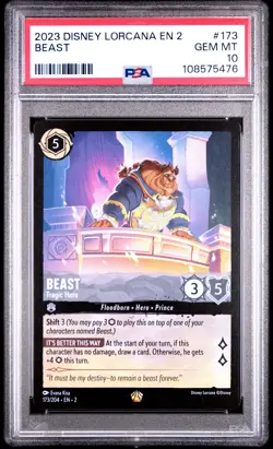 2023 DISNEY LORCANA EN 2-RISE OF THE FLOODBORN #173 BEAST - TRAGIC HERO PSA 10 - Image 1