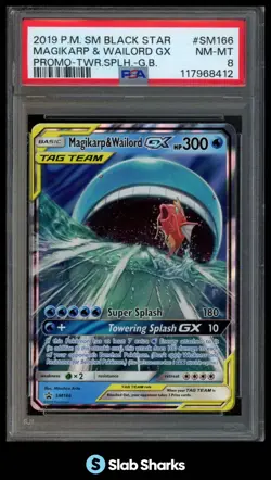 2019 POKEMON SM BLACK STAR PROMO #SM166 MAGIKARP & WAILORD TAG TEAM GX PSA 8 - Image 1
