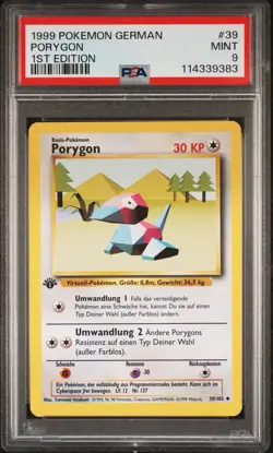 1999 Pokemon GERMAN 1st Edition Base Set Porygon 39/102 PSA 9 MINT - Image 1