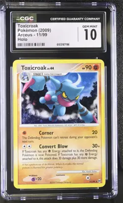2009 POKEMON PLATINUM ARCEUS TOXICROAK LV. 44 #11/99 RARE HOLO FOIL CGC 10 - Image 1