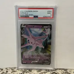 Pokemon TCG Espeon v Holo Ultra Rare Card 064/203 Evolving Skies PSA 9 - Image 1